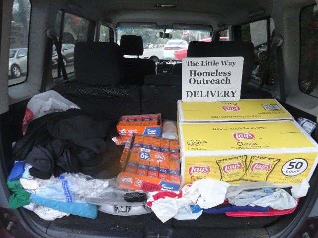 Car loaded for The Little Way Homeless Outreach